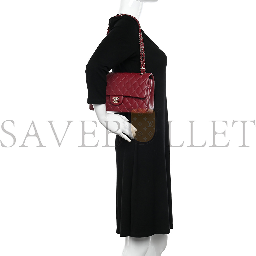 Ch*el calfskin quilted medium double flap dark red rose gold hardware (25*15*6cm)